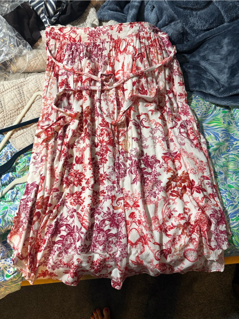 Anthropologie Maeve Red and White Floral Skirt with Tie Waist 14